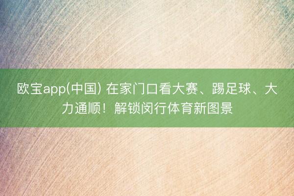 欧宝app(中国) 在家门口看大赛、踢足球、大力通顺！解锁闵行体育新图景