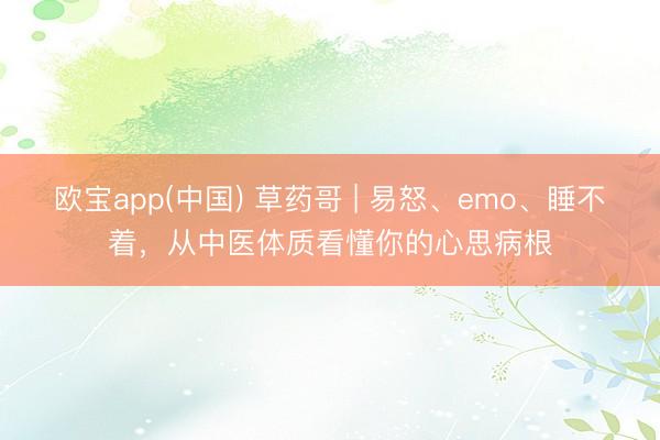 欧宝app(中国) 草药哥 | 易怒、emo、睡不着，从中医体质看懂你的心思病根