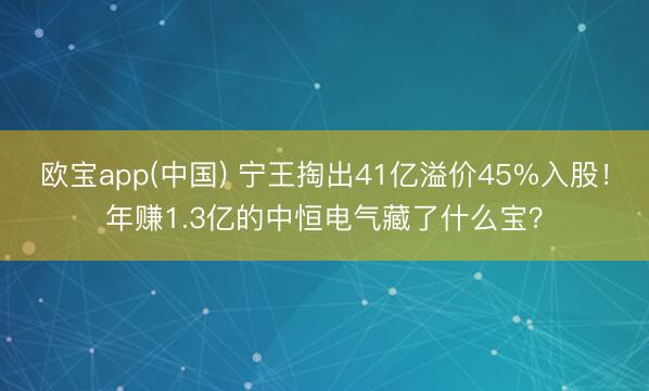 欧宝app(中国) 宁王掏出41亿溢价45%入股！年赚1.3亿的中恒电气藏了什么宝？